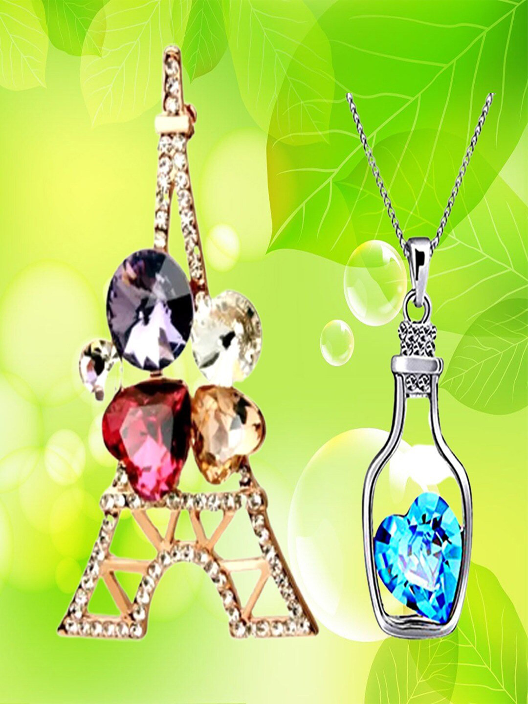 

UNIVERSITY TRENDZ Stone Studded Brooch & Heart Crystal Pendant Necklace, Gold