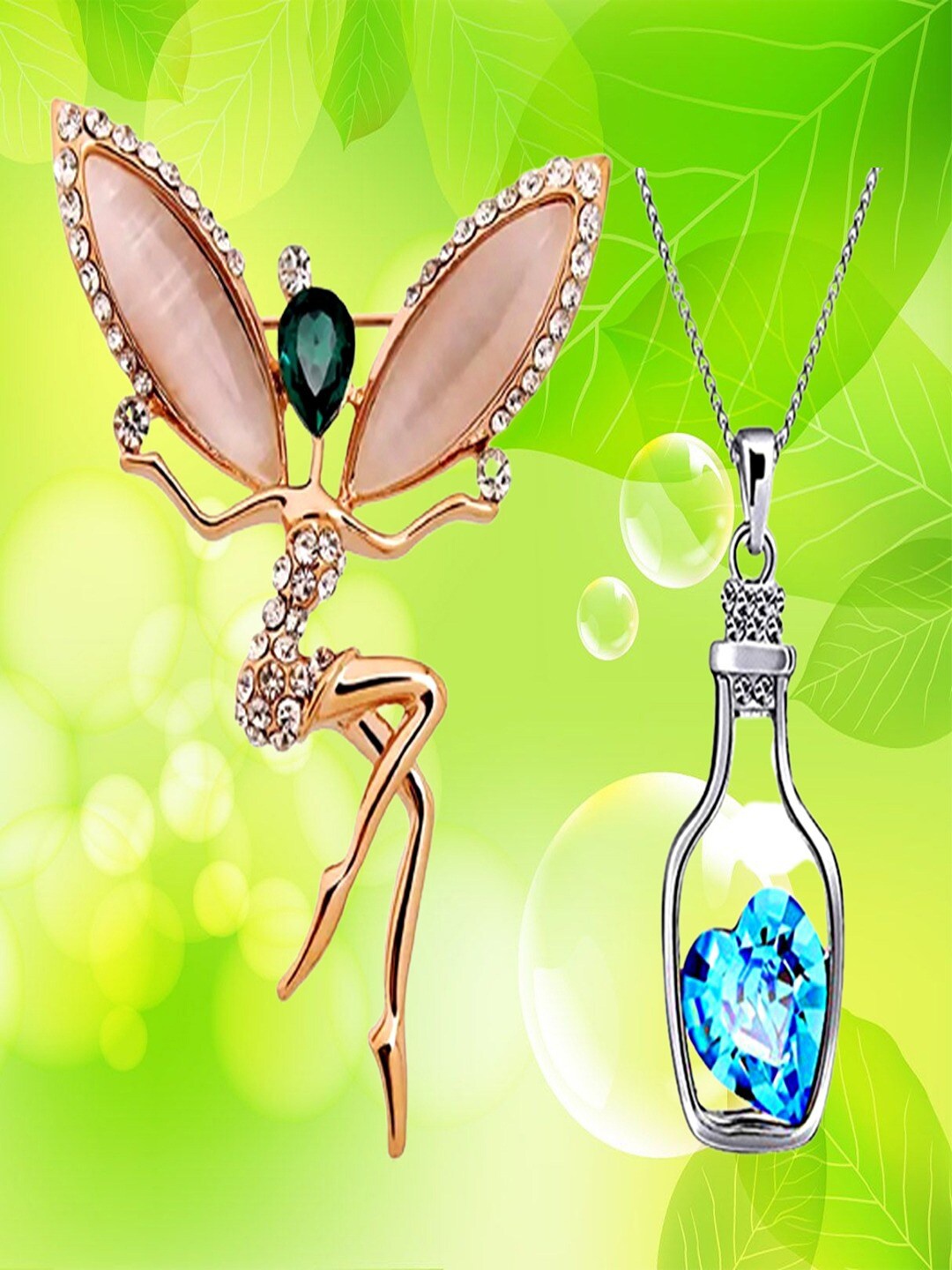 

UNIVERSITY TRENDZ Heart Crystal Pendant Necklace & Crystal Stud Brooch, Blue