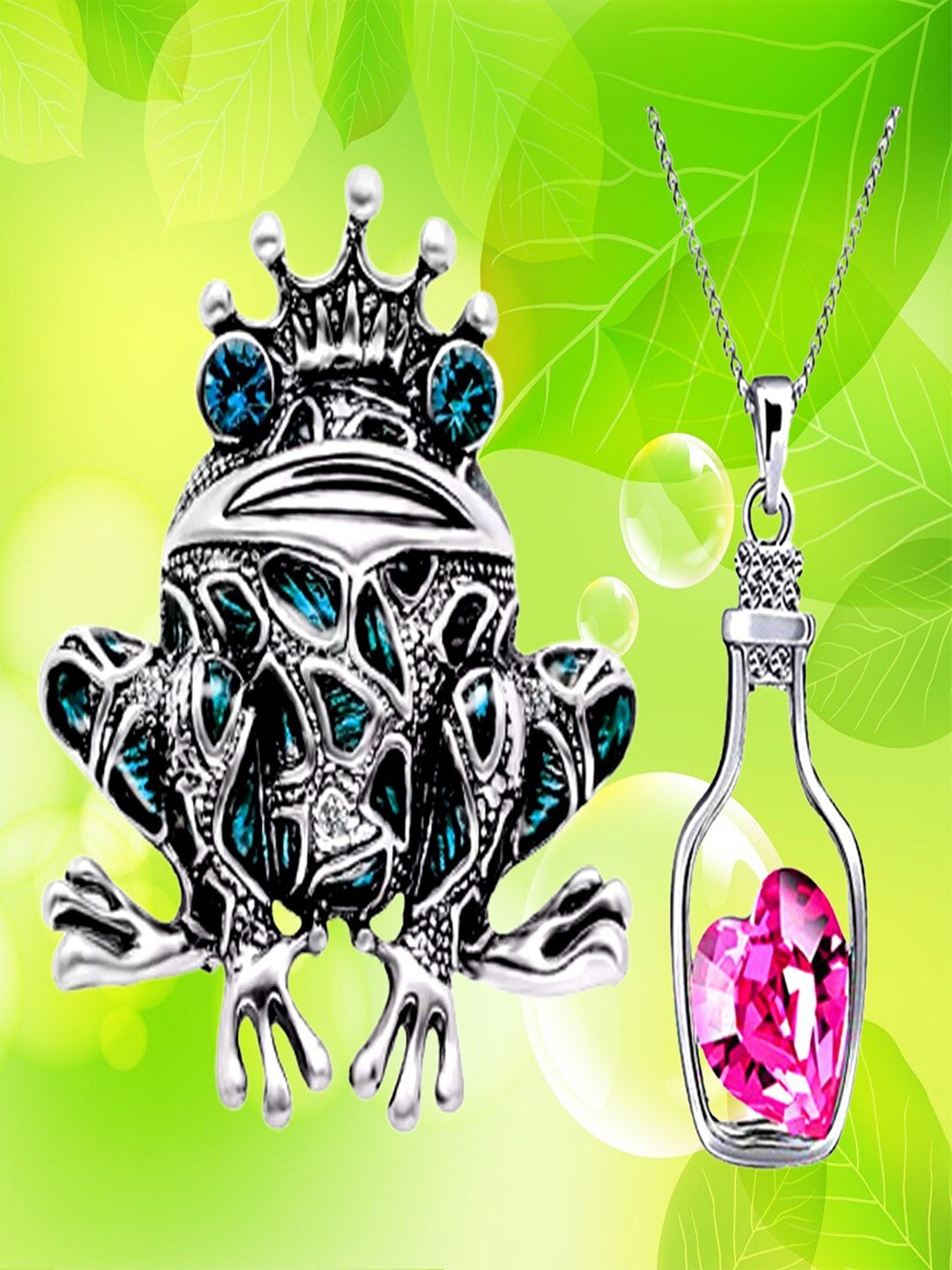 

UNIVERSITY TRENDZ Women Crystal Pendant Necklace & Frog Brooch, Pink