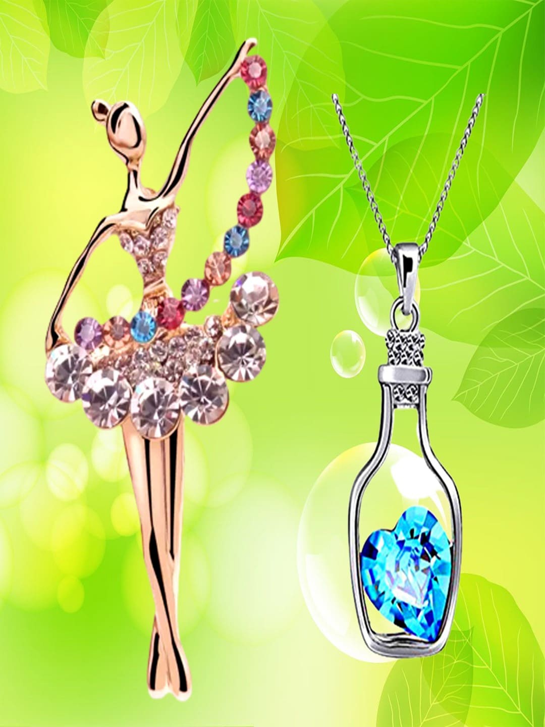 

UNIVERSITY TRENDZ Dancing Doll Brooch & Crystal Pendant Necklace, Blue