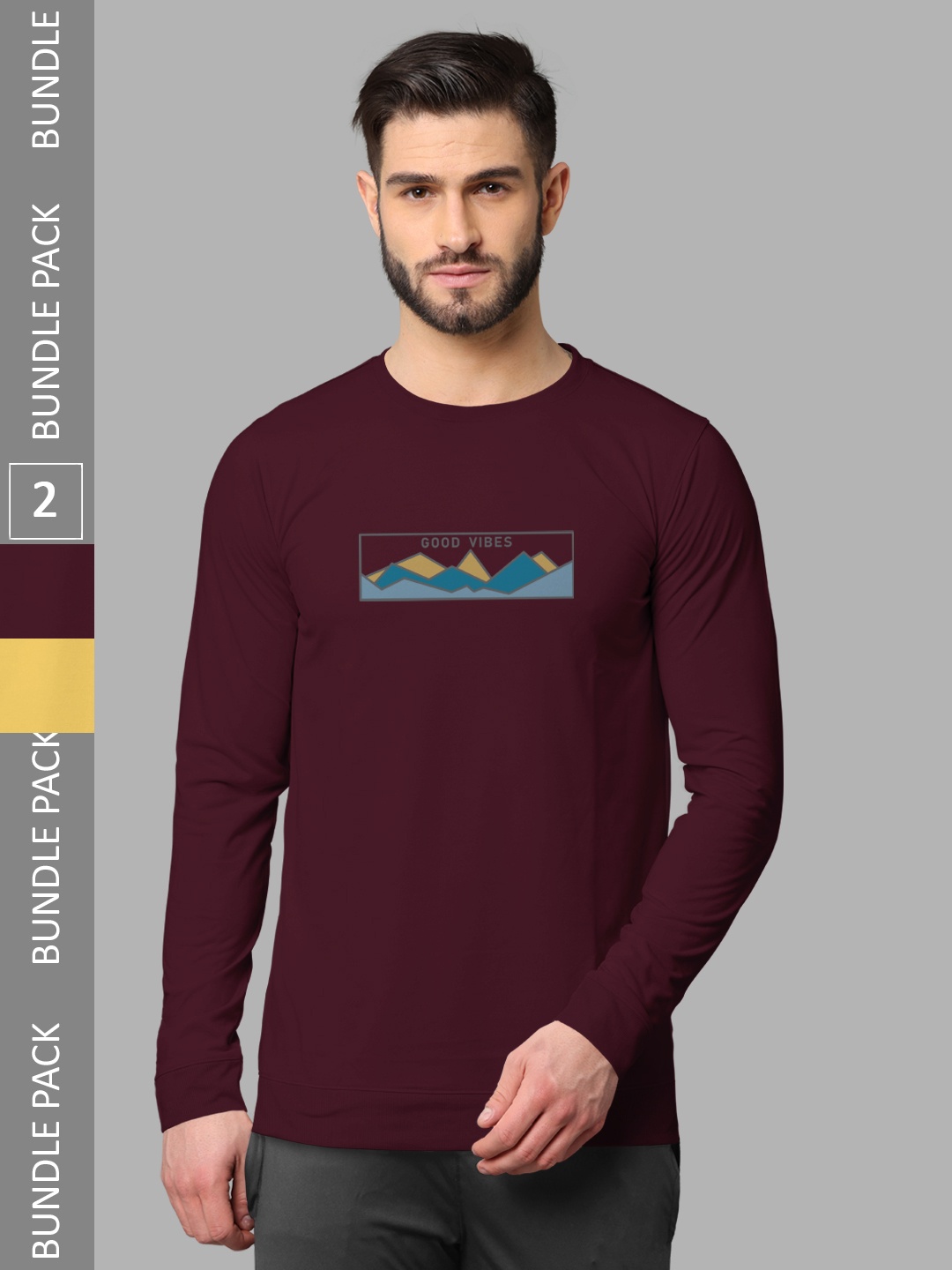 

BULLMER Pack Of 2 Graphic Printed Cotton Sweatshirt, Burgundy