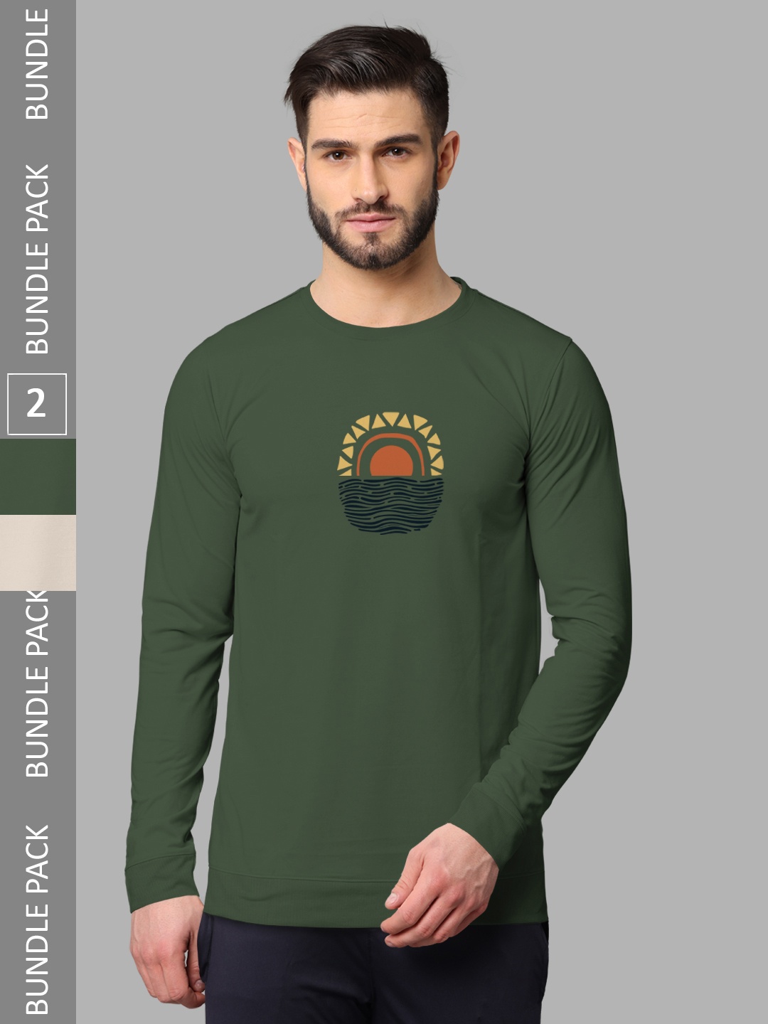 

BULLMER Pack Of 2 Graphic Printed Cotton Sweatshirt, Olive