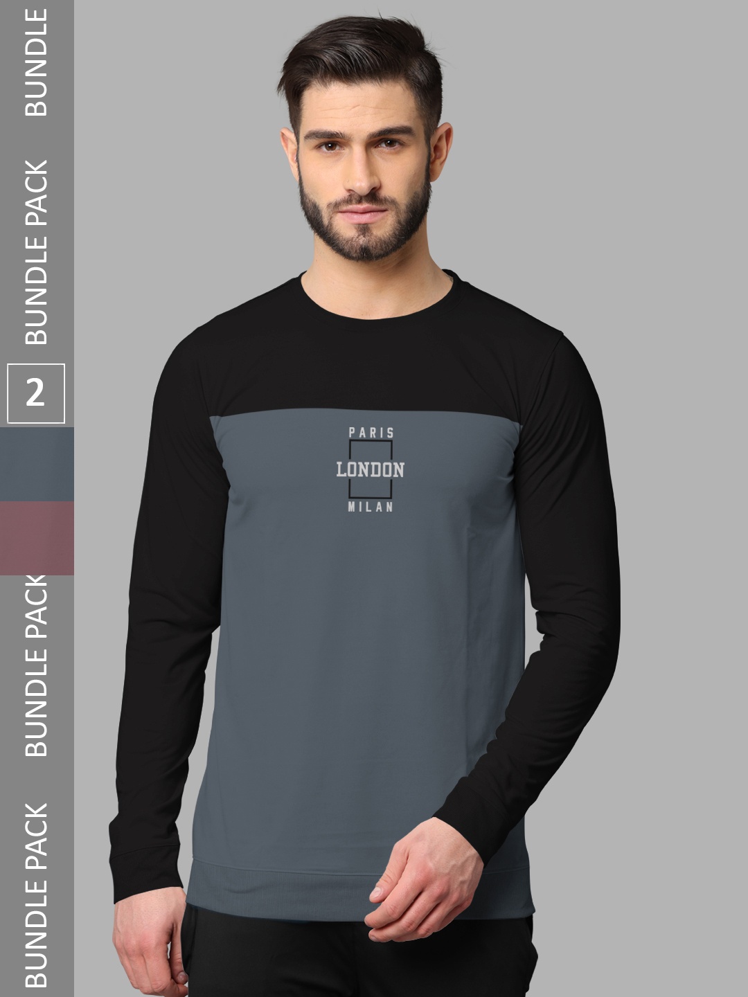 

BULLMER Pack Of 2 Typography Printed Cotton Sweatshirt, Black