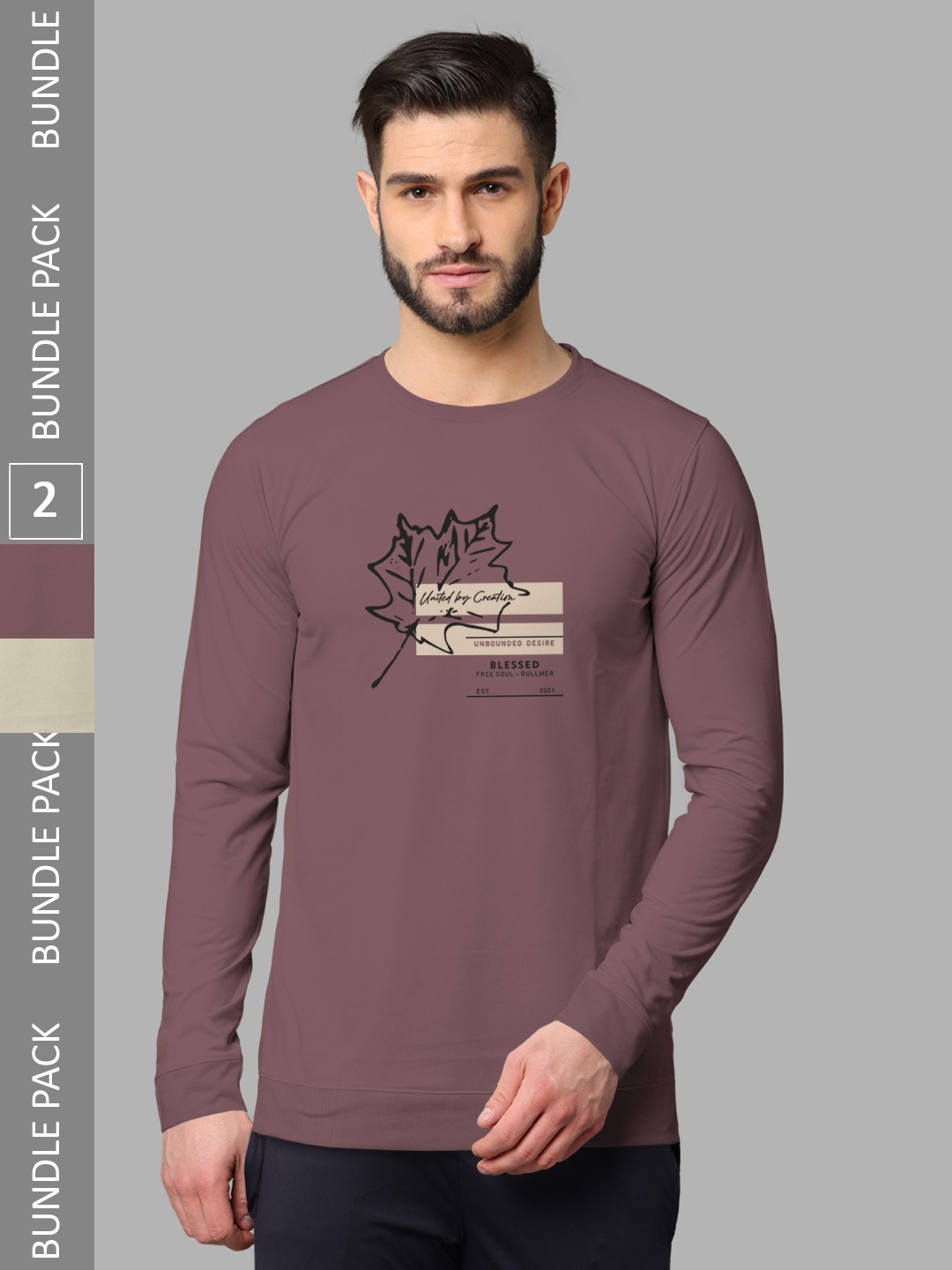 

BULLMER Pack Of 2 Graphic Printed Cotton Sweatshirt, Taupe