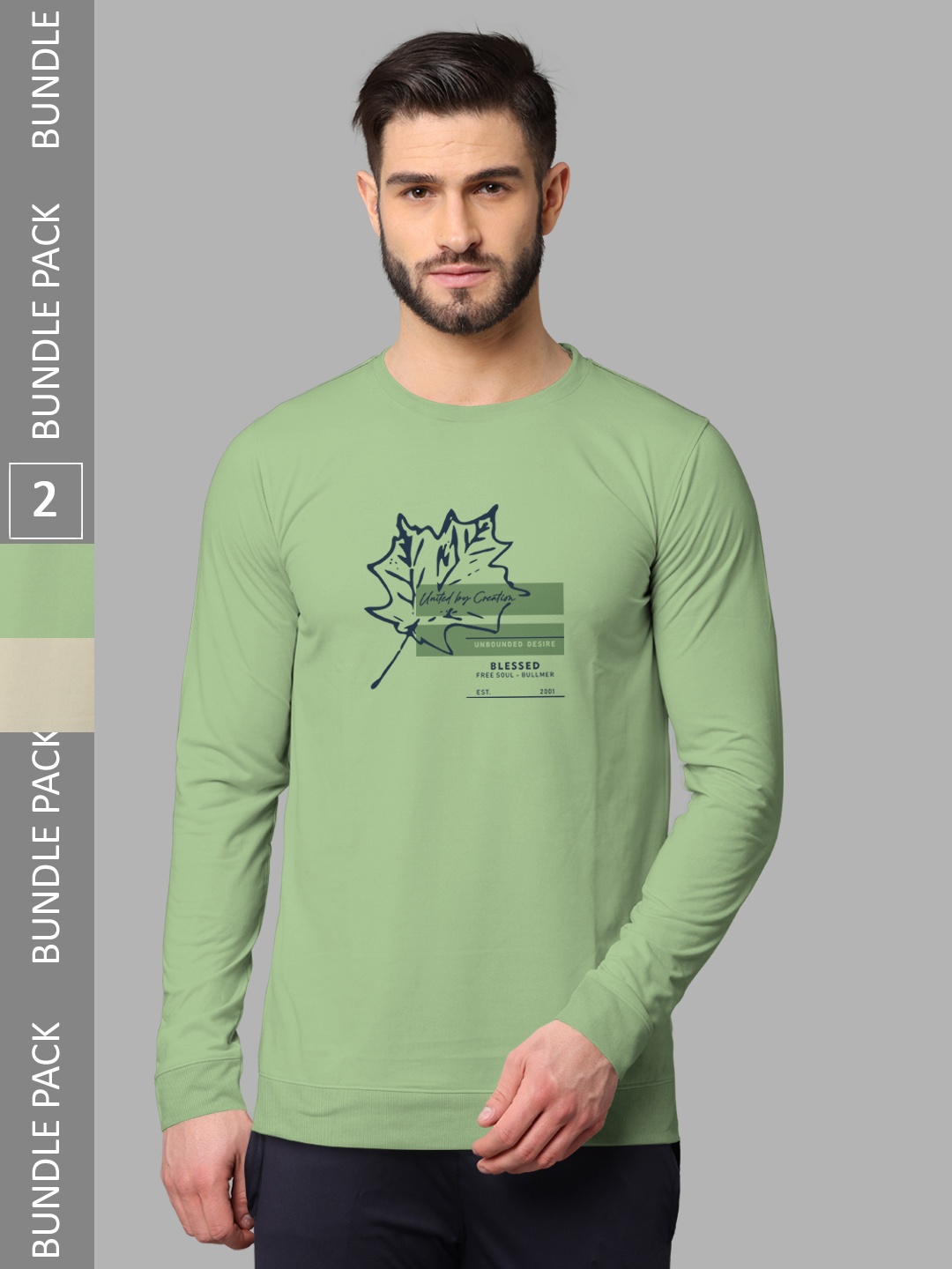 

BULLMER Pack Of 2 Graphic Printed Cotton Sweatshirt, Green