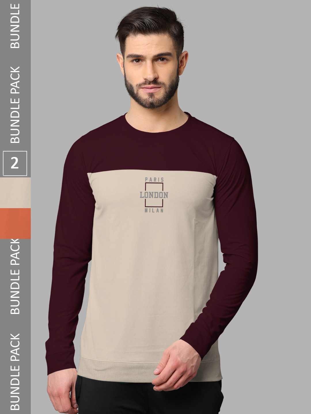 

BULLMER Pack Of 2 Graphic Printed Cotton Sweatshirt, Burgundy