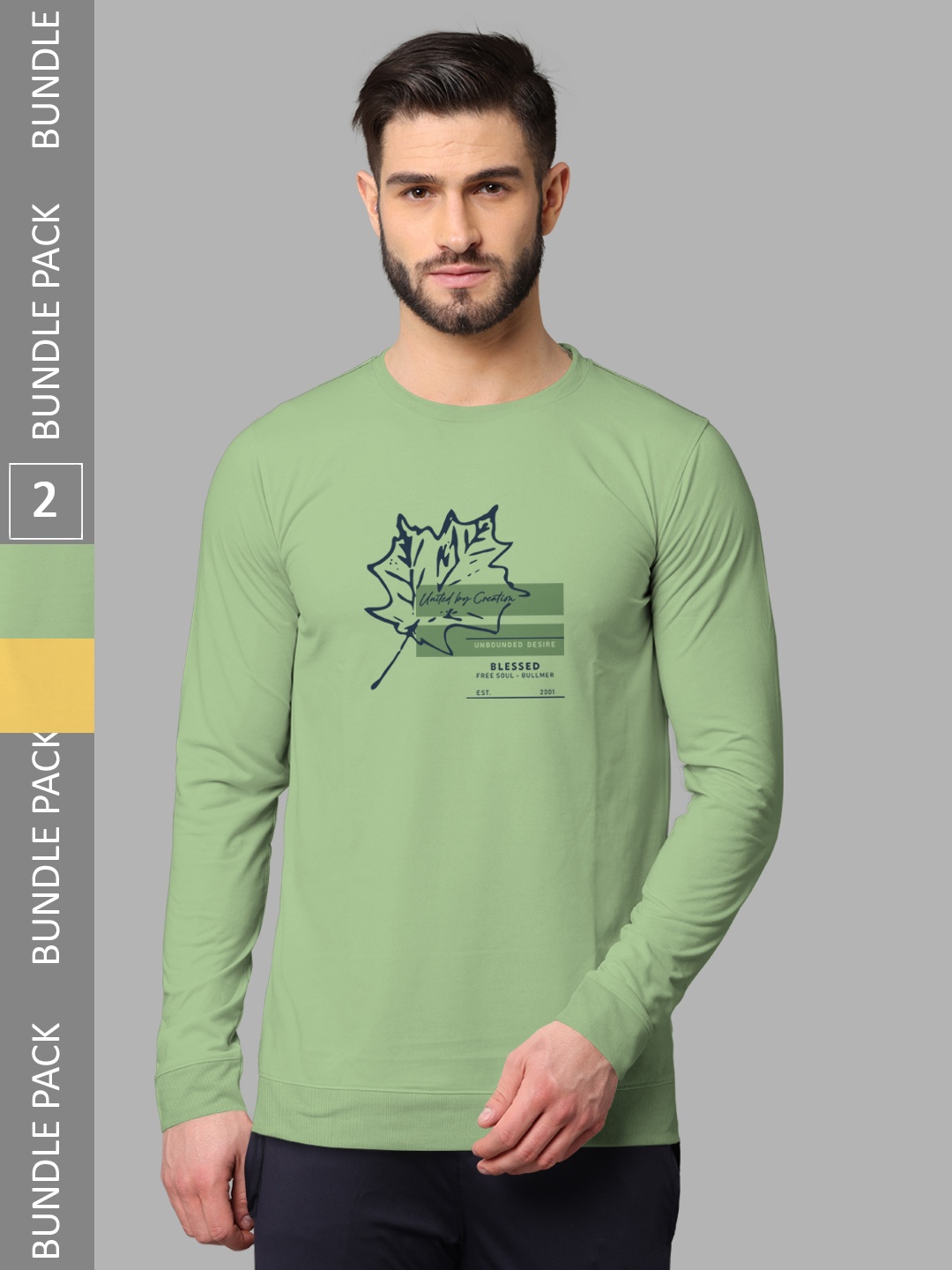 

BULLMER Pack Of 2 Graphic Printed Cotton Sweatshirt, Green