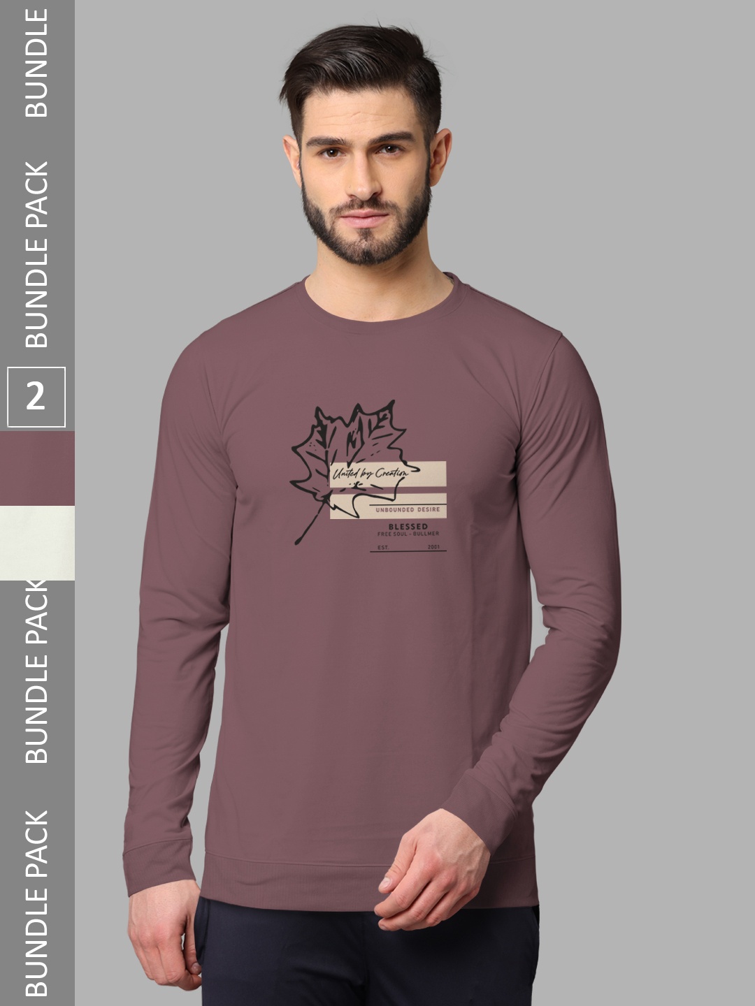 

BULLMER Pack Of 2 Graphic Printed Cotton Sweatshirt, Taupe