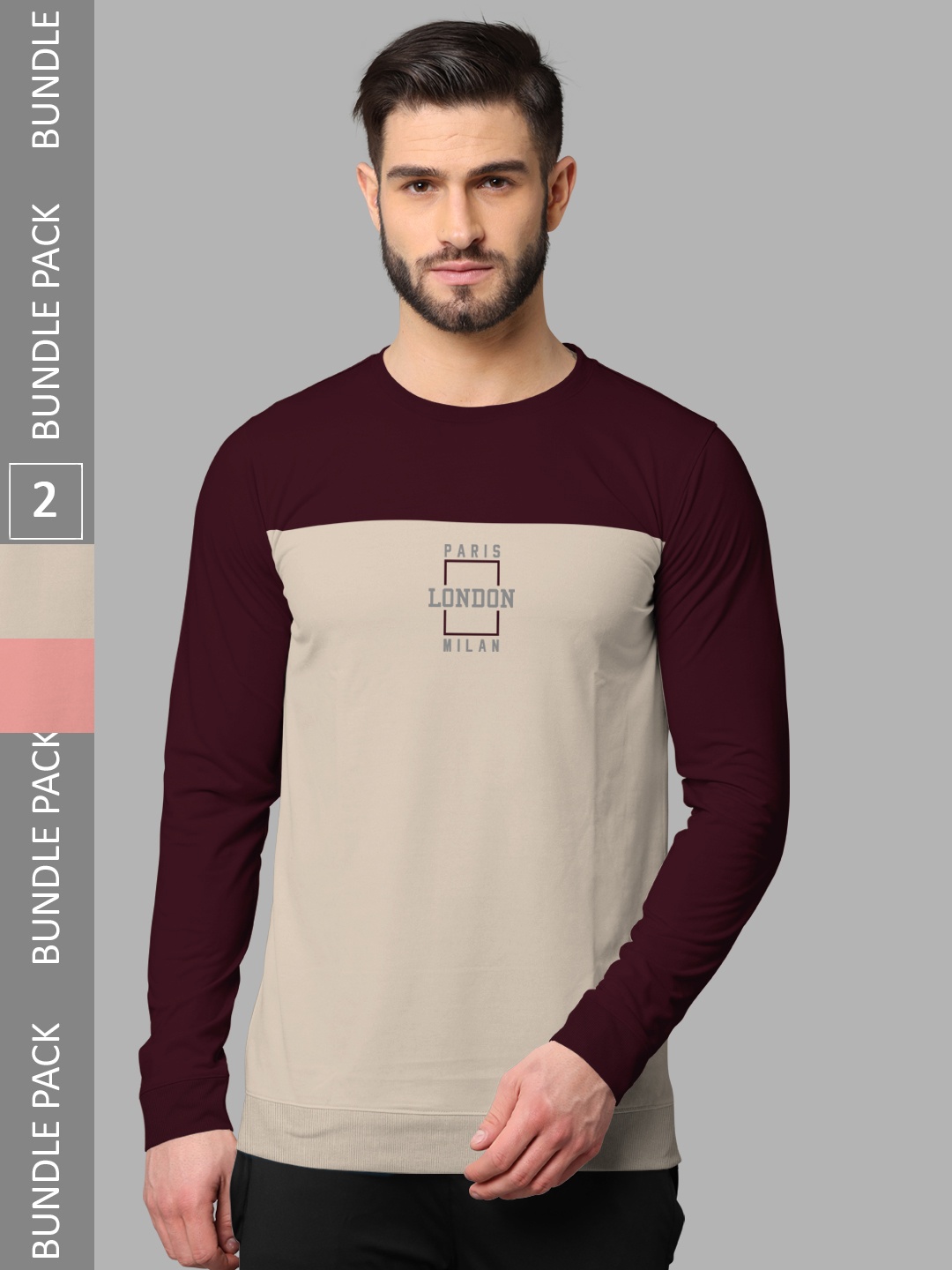 

BULLMER Pack Of 2 Typography Printed Cotton Sweatshirt, Burgundy