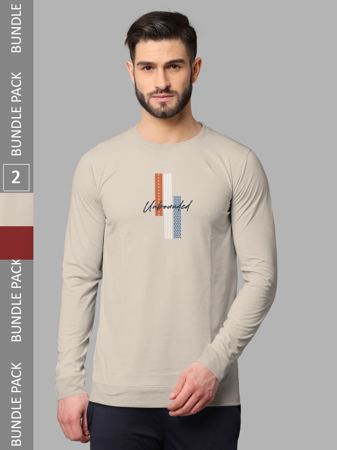 

BULLMER Pack Of 2 Typography Printed Cotton Sweatshirt, Beige