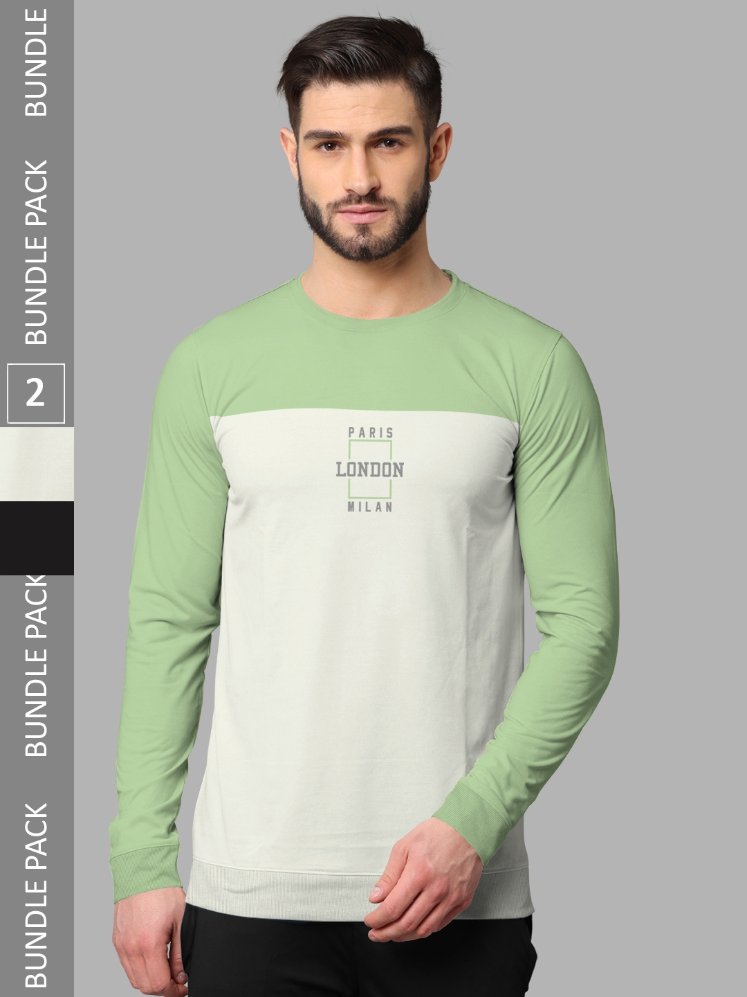 

BULLMER Pack Of 2 Typography Printed Cotton Sweatshirt, Green