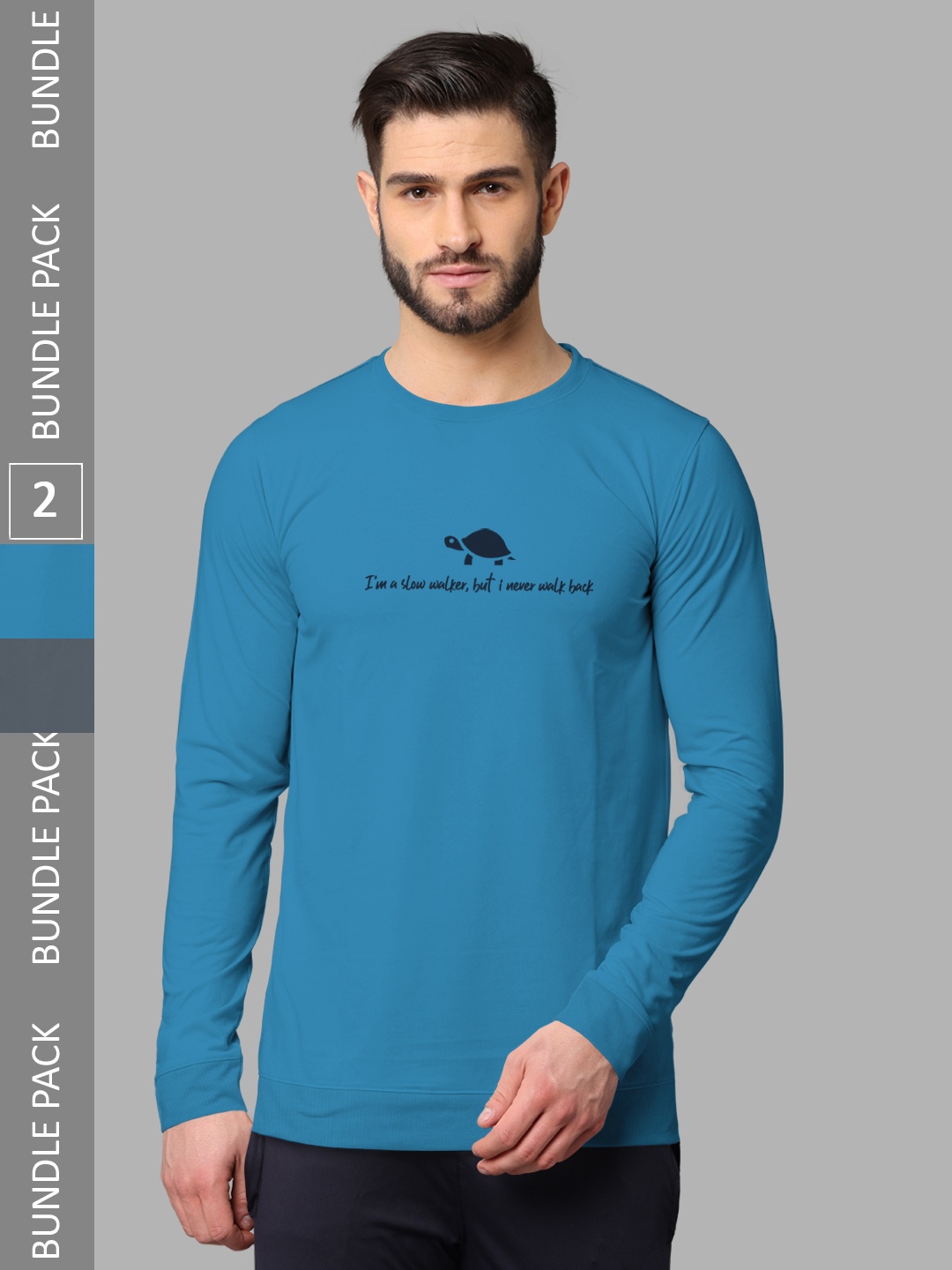 

BULLMER Pack Of 2 Graphic Printed Cotton Sweatshirt, Turquoise blue