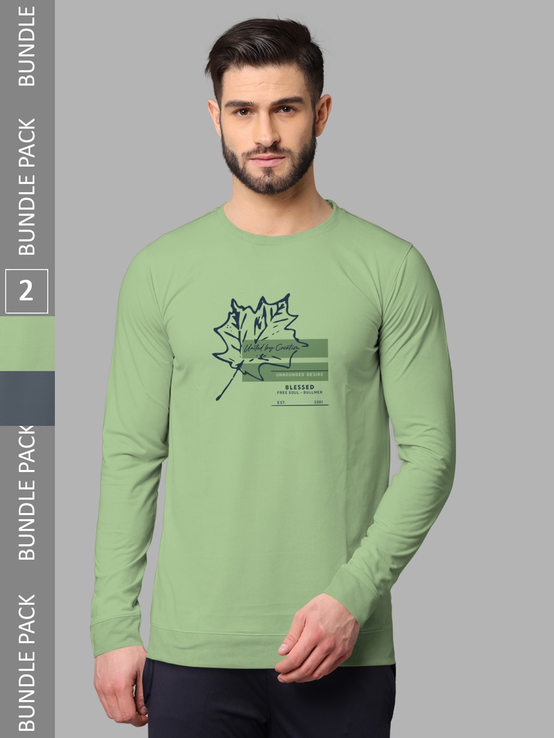 

BULLMER Pack Of 2 Typography Printed Cotton Sweatshirt, Green
