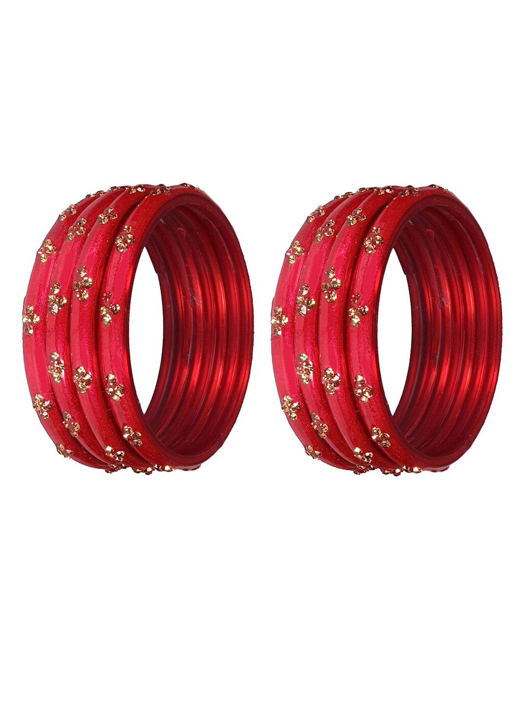 

NMII Set Of 8 Zircon Studded Glossy Finished Kada Bangles, Red