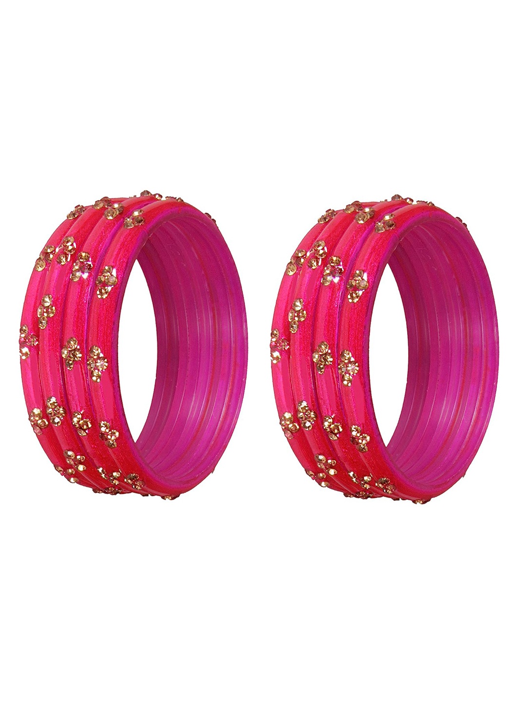 

NMII Set Of 8 Zircon Studded Glossy Finished Kada Bangles, Magenta