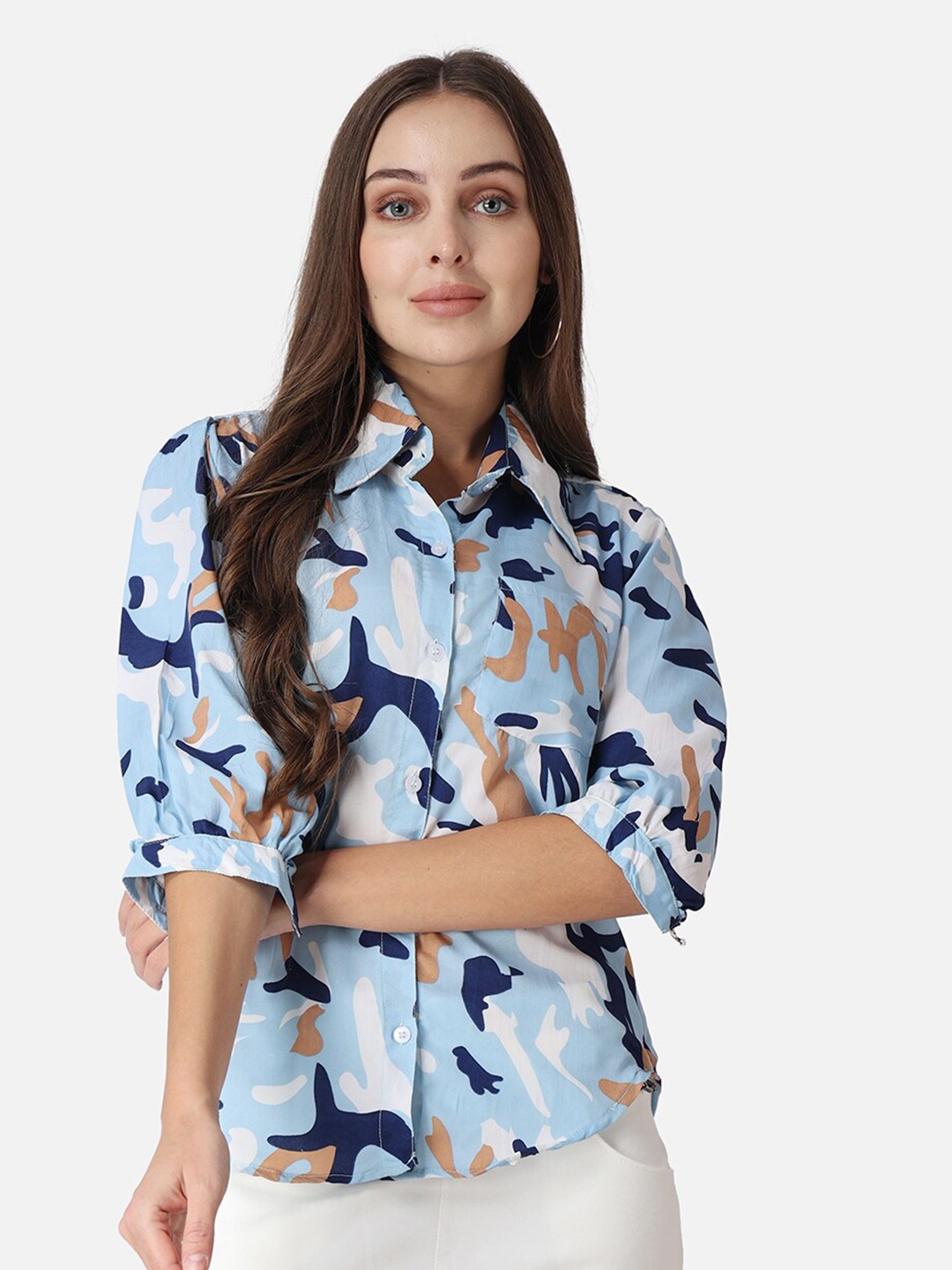 

Cation Blue Classic Slim Fit Abstract Printed Casual Shirt