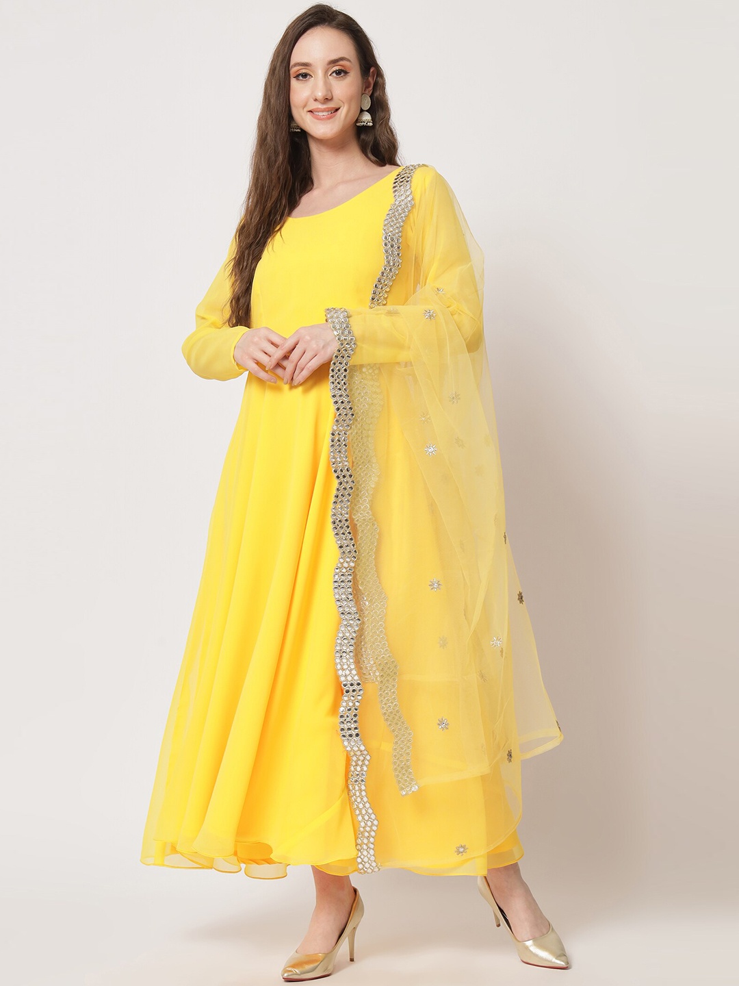 

KALINI Anarkali Style Dress With Embellished Dupatta, Yellow