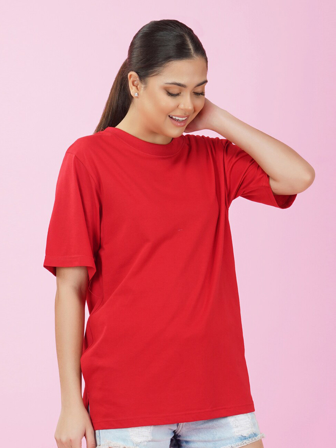 

NUSYL Drop Shoulder Oversize T-shirt, Red