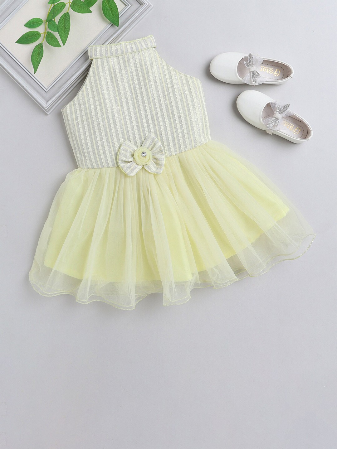 

MANY FROCKS & Girls Halter Neck Net Maxi Dress, Yellow