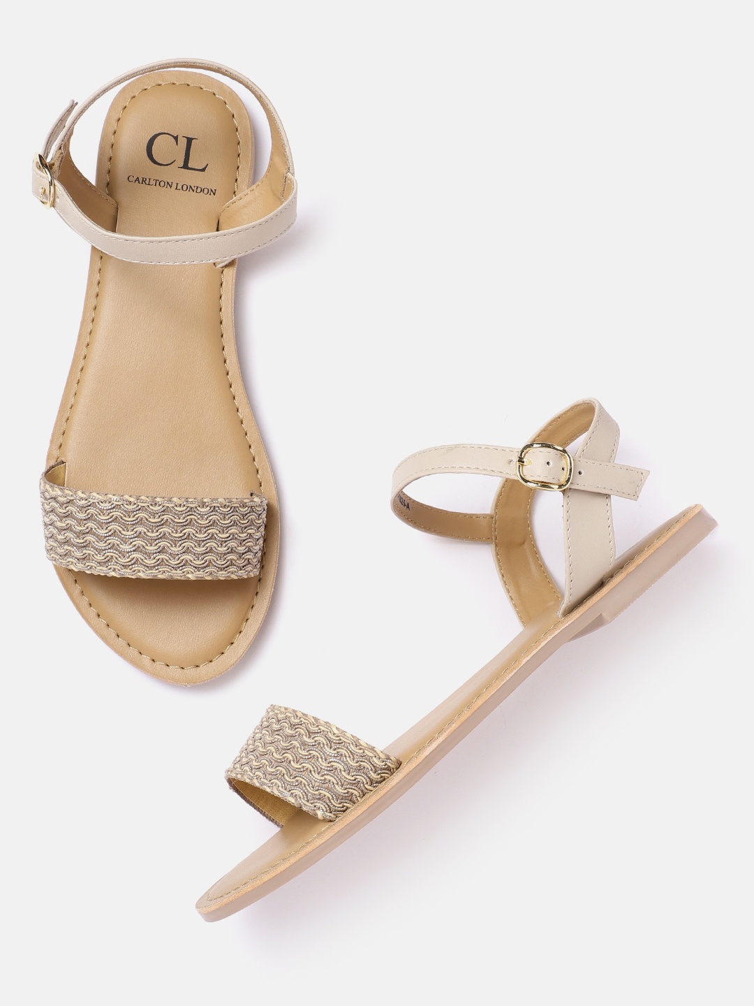 

Carlton London Women Woven Design Open Toe Flats, Beige