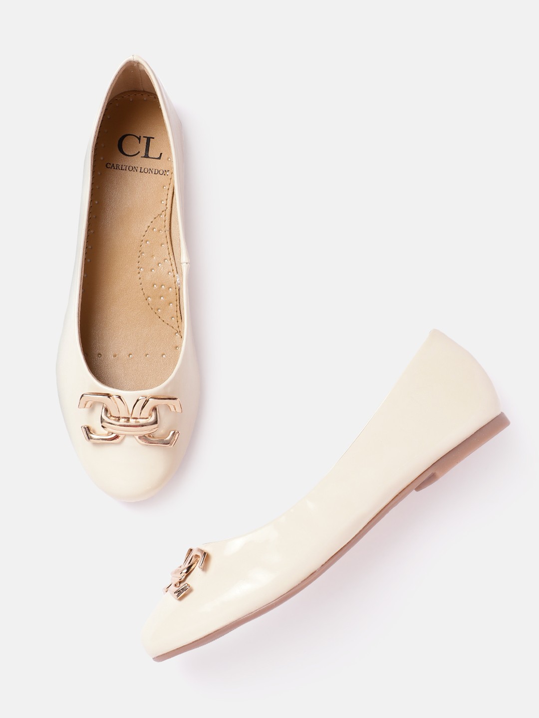

Carlton London Women Ballerinas with Metallic Detail, Cream