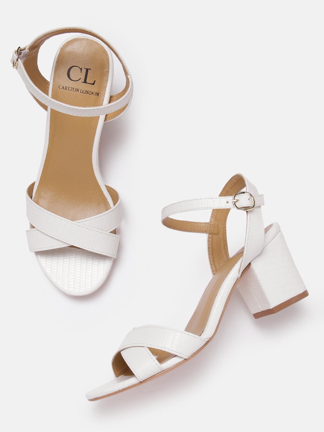

Carlton London Women Snake Skin Textured Block Heels, White
