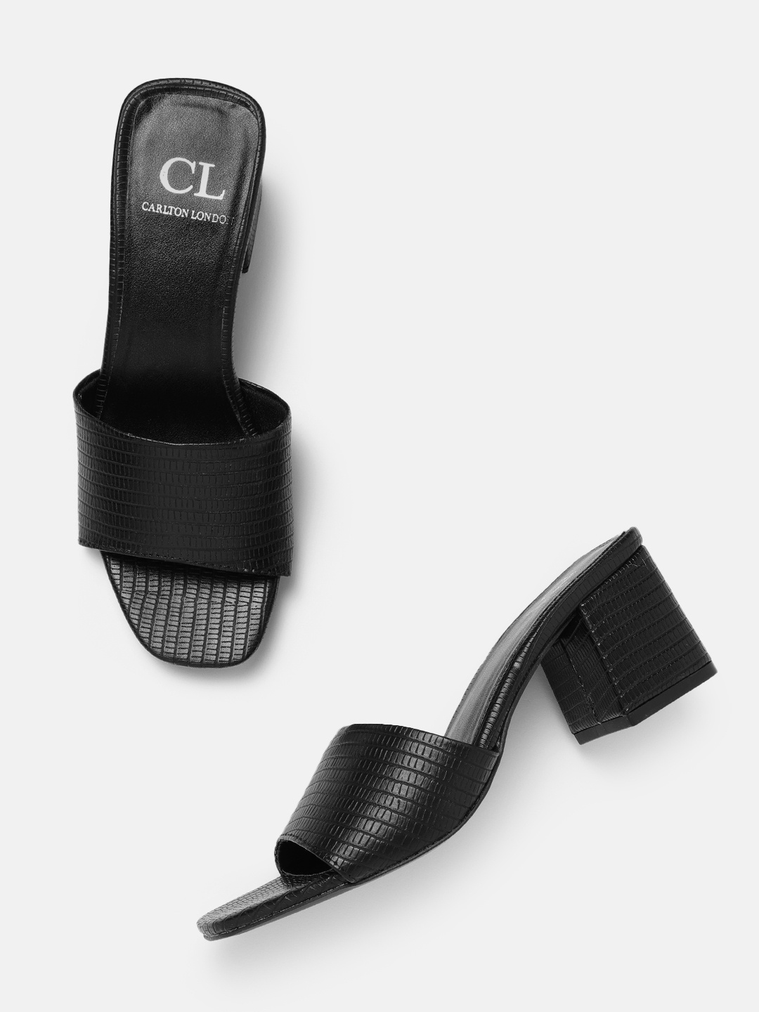 

Carlton London Women Snake Skin Textured Block Heels, Black