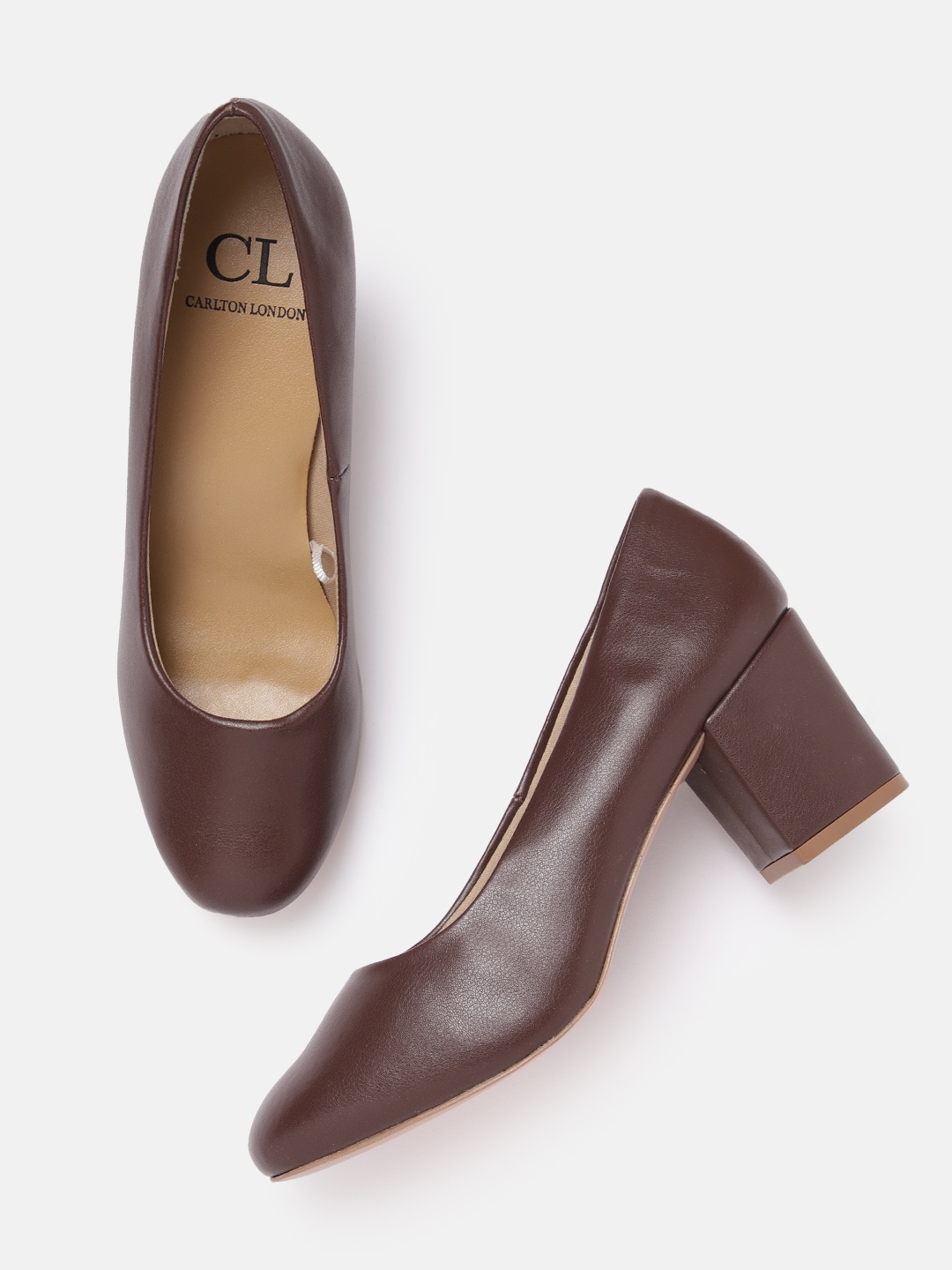 

Carlton London Women Round Toe Block Heel Pumps, Coffee brown