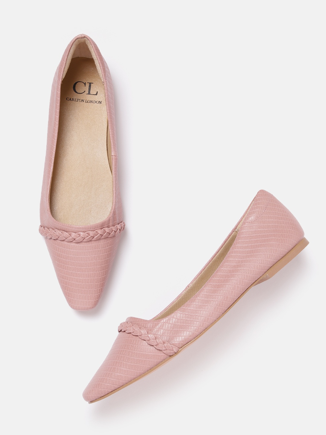 

Carlton London Women Reptile Textured Ballerinas with Braided Detail, Rose