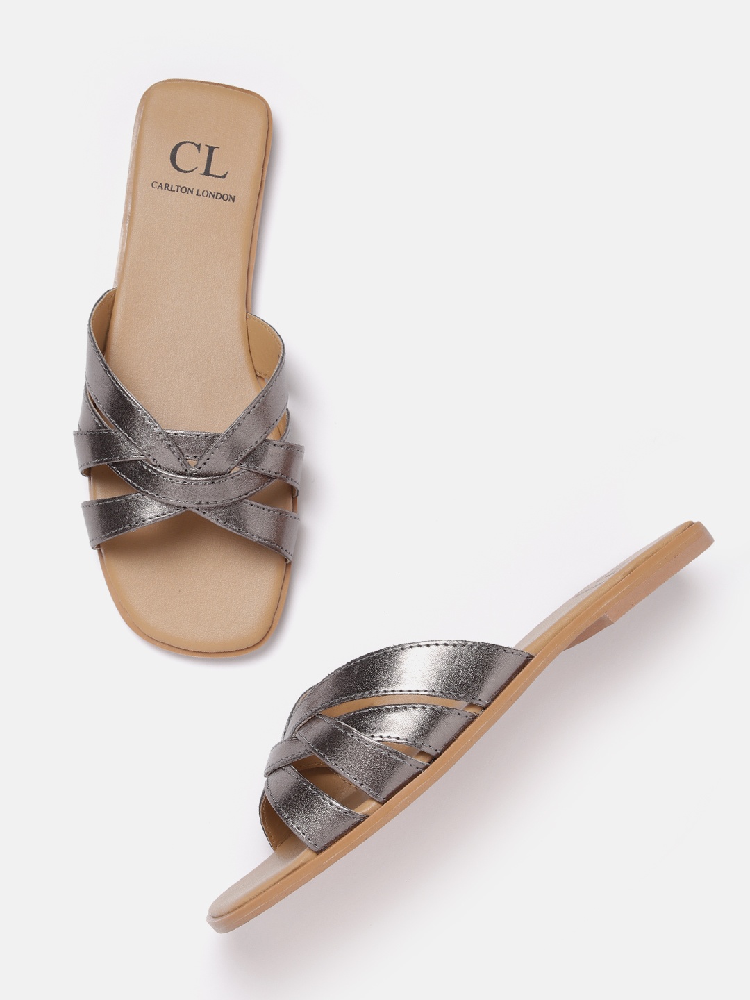 

Carlton London Women Strappy Open Toe Flats, Metallic