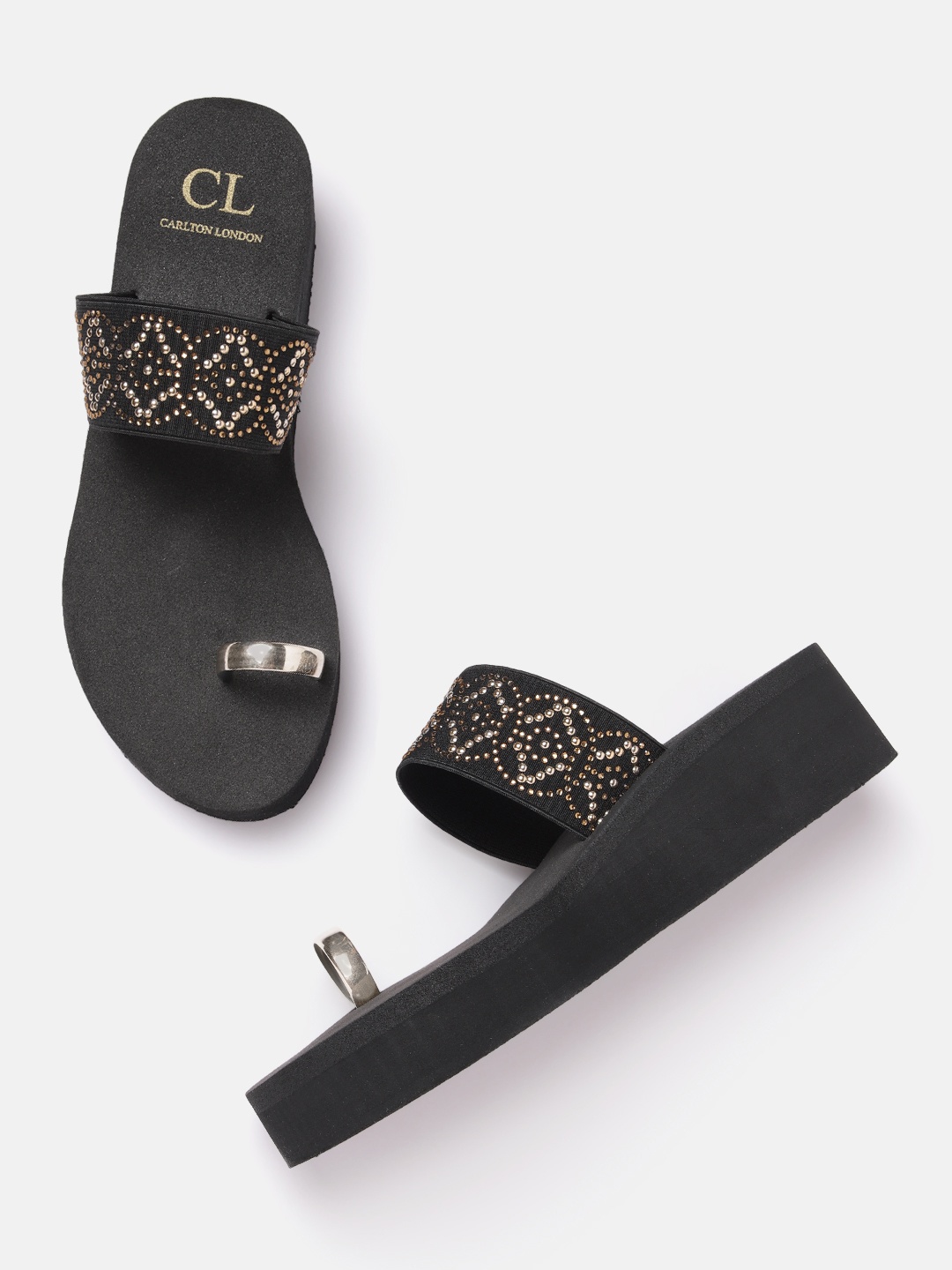 

Carlton London Women Stones Embellished Wedge Heels, Black
