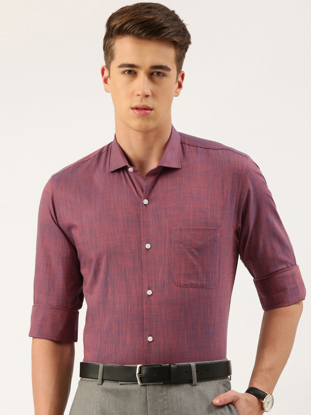 

Peter England Self Design Slim Fit Pure Cotton Formal Shirt, Purple
