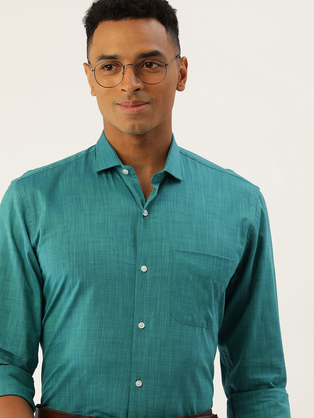 

Peter England Slim Fit Solid Pure Cotton Formal Shirt, Turquoise blue