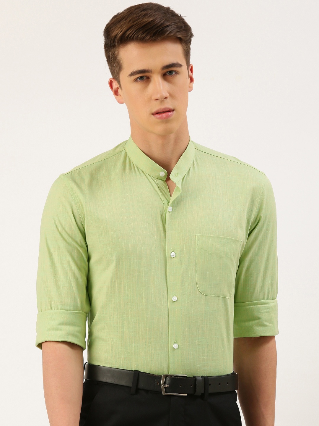 

Peter England Slim Fit Opaque Pure Cotton Formal Shirt, Green