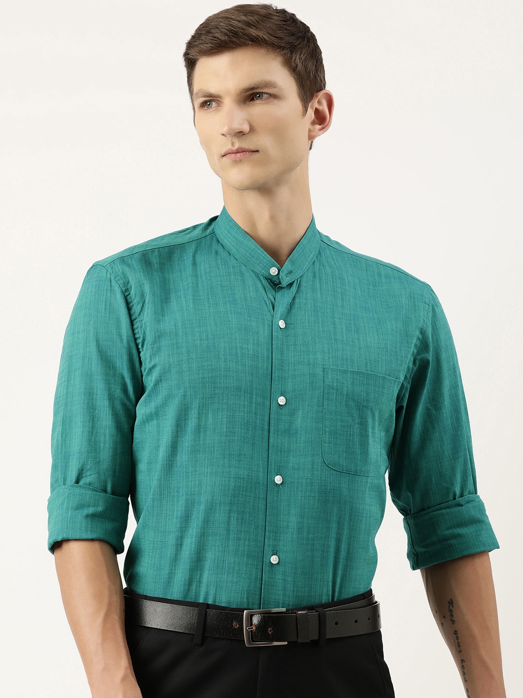 

Peter England Pure Cotton Slim Fit Formal Shirt, Teal