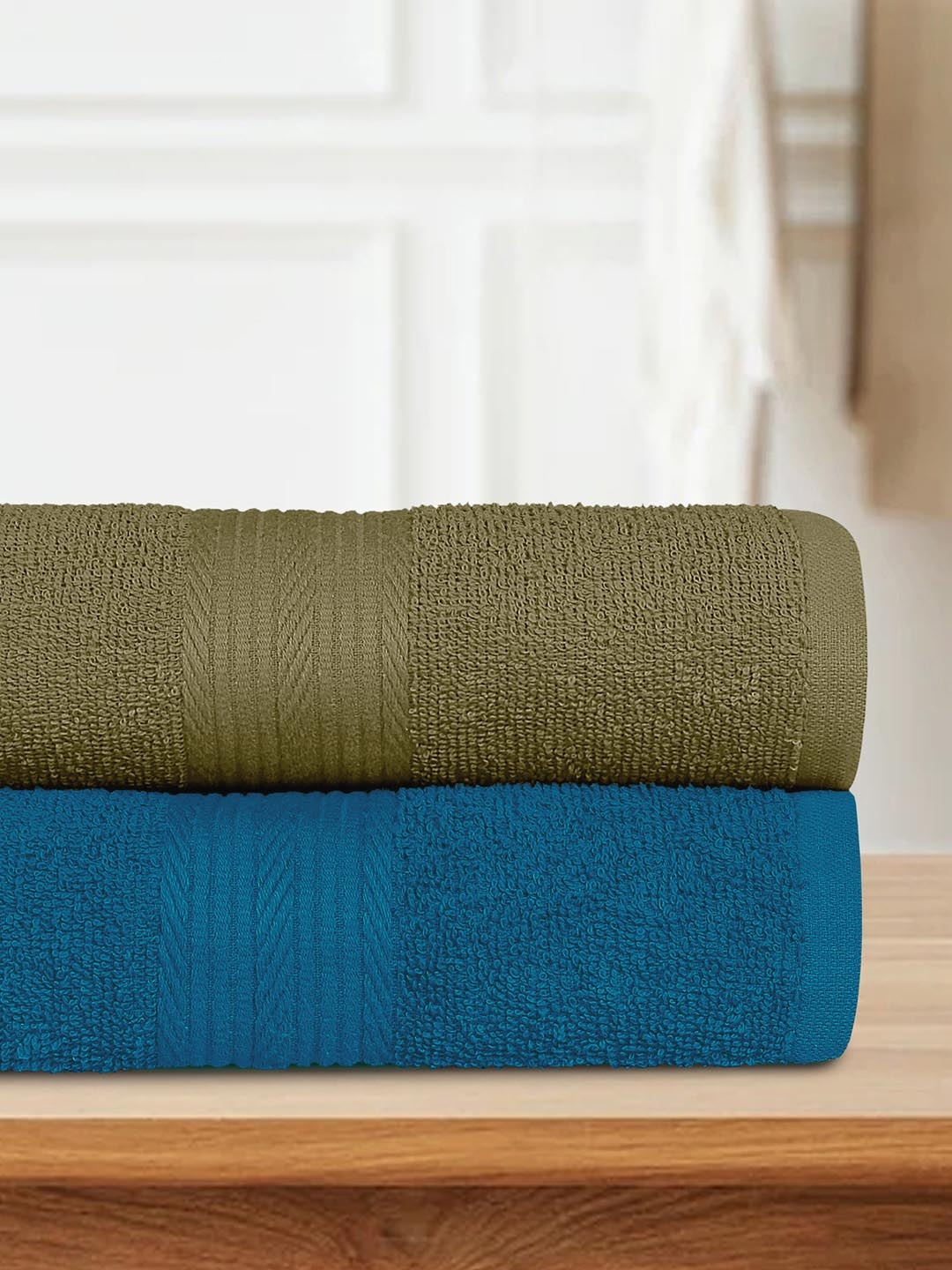 

Bedspun Blue & Green 2 Pieces Quick Dry Terry Cotton Bath Towels