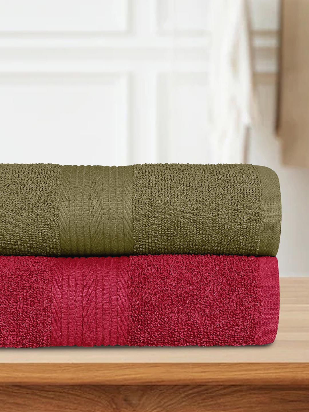 

Bedspun Green & Burgundy 2 Pieces Terry Cotton 350 GSM Bath Towels