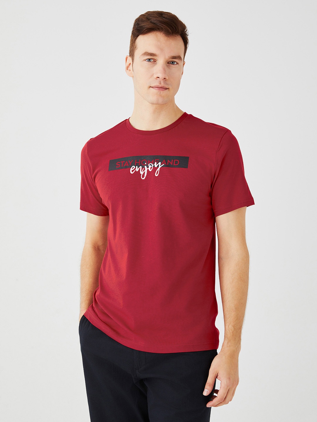 LC Waikiki Typography Printed Pure Cotton T-shirt, Red