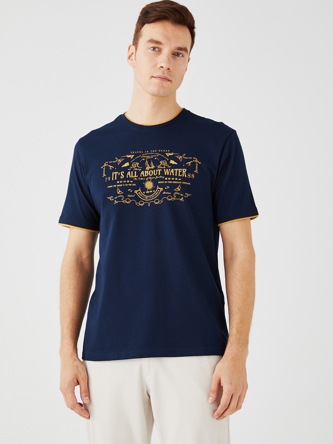 

LC Waikiki Typography Printed Pure Cotton T-shirt, Navy blue