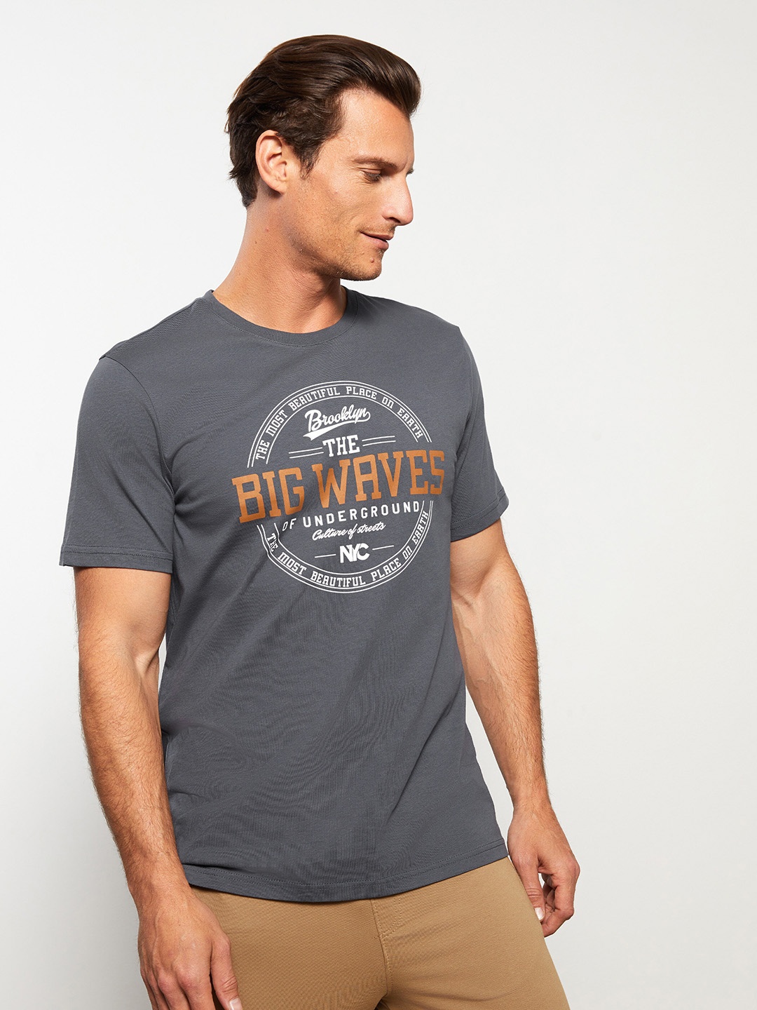 

LC Waikiki Typography Printed Pure Cotton T-shirt, Grey