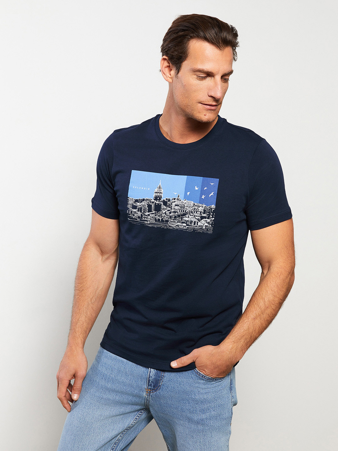 

LC Waikiki Graphic Printed Pure Cotton T-shirt, Navy blue