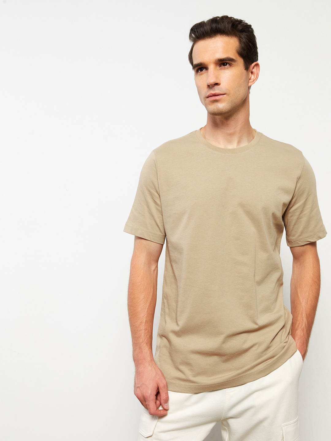 

LC Waikiki Round Neck Pure Cotton T-shirt, Beige