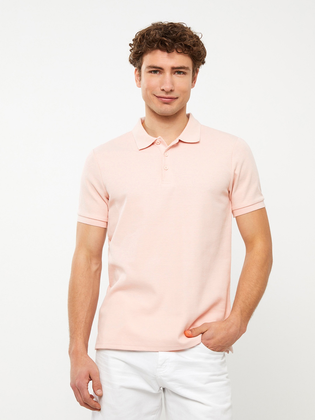 

LC Waikiki Textured Polo Collar T-shirt, Pink