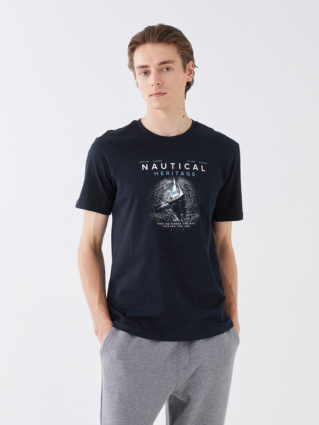 

LC Waikiki Nautical Printed Pure Cotton T-shirt, Navy blue