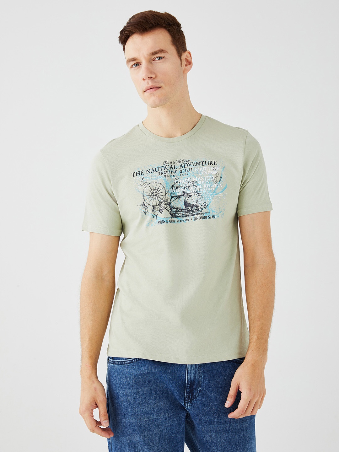 

LC Waikiki Nautical Printed Pure Cotton T-shirt, Green