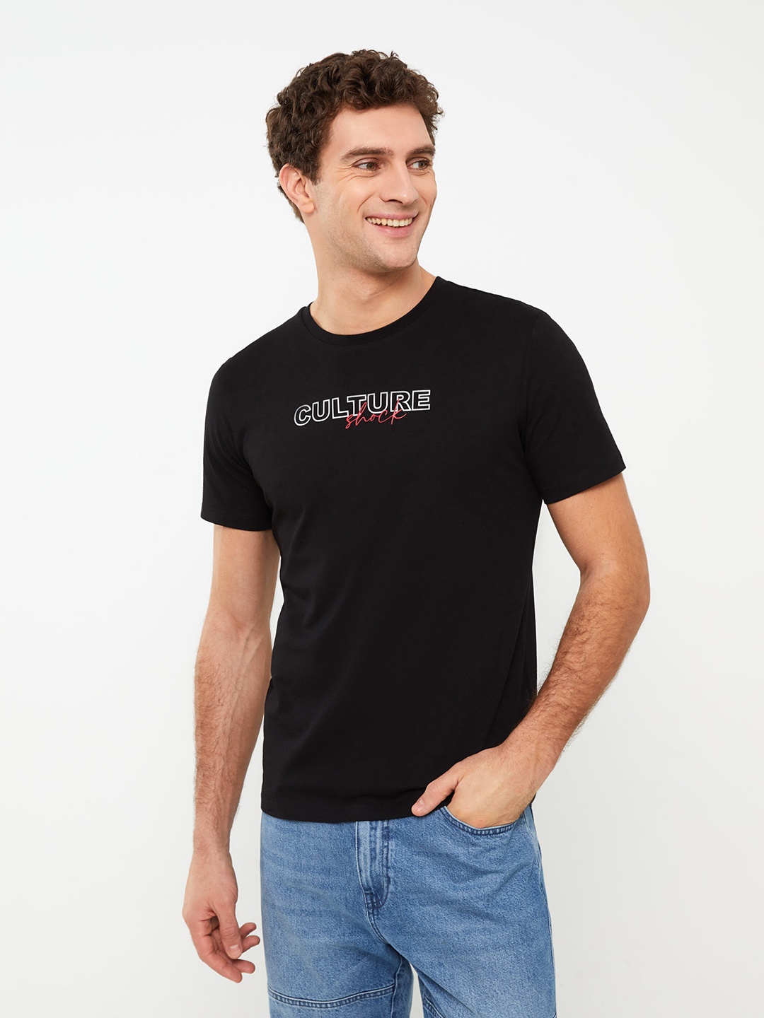 

LC Waikiki Printed Detail Pure Cotton T-shirt, Black