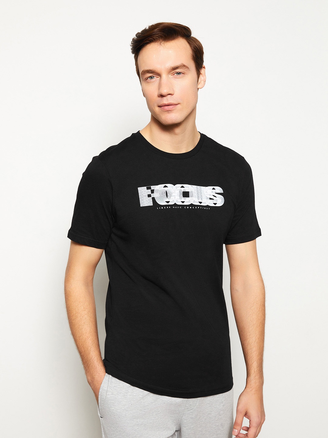 

LC Waikiki Typography Printed Pure Cotton T-shirt, Black