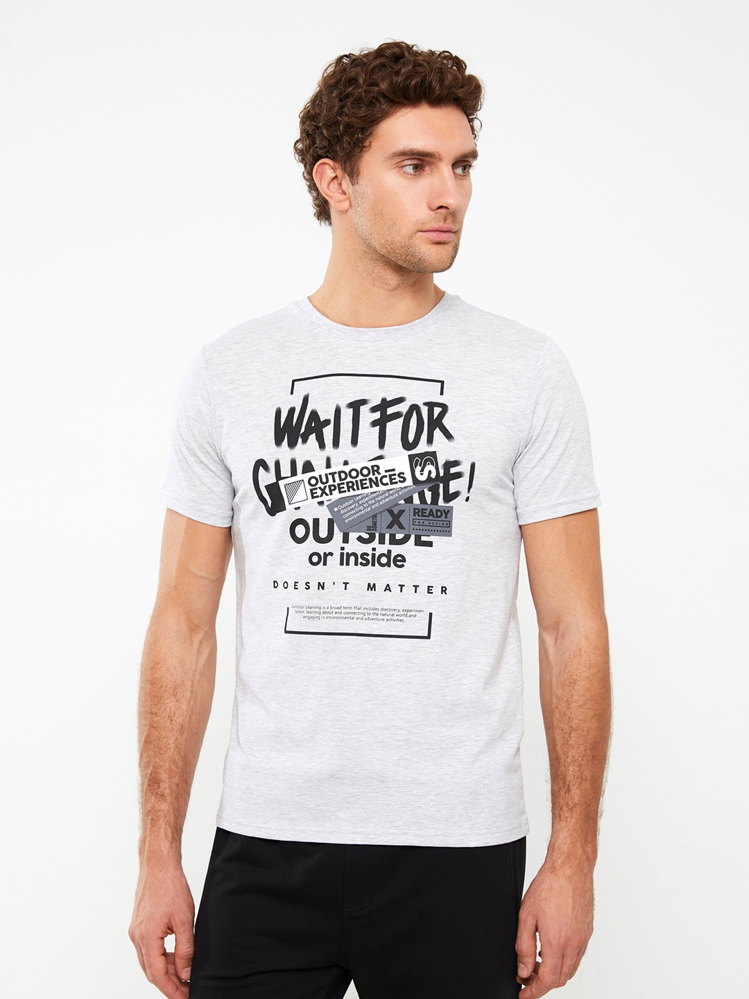 

LC Waikiki Typography Printed T-shirt, Grey melange