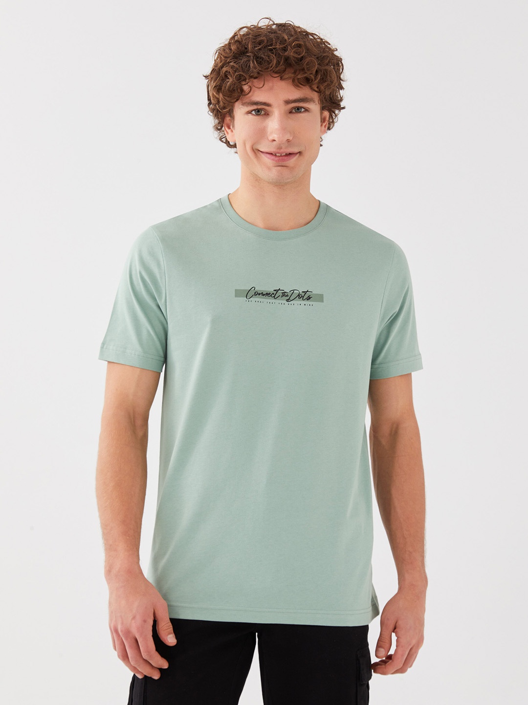 

LC Waikiki Men Typography Printed Pure Cotton T-shirt, Green