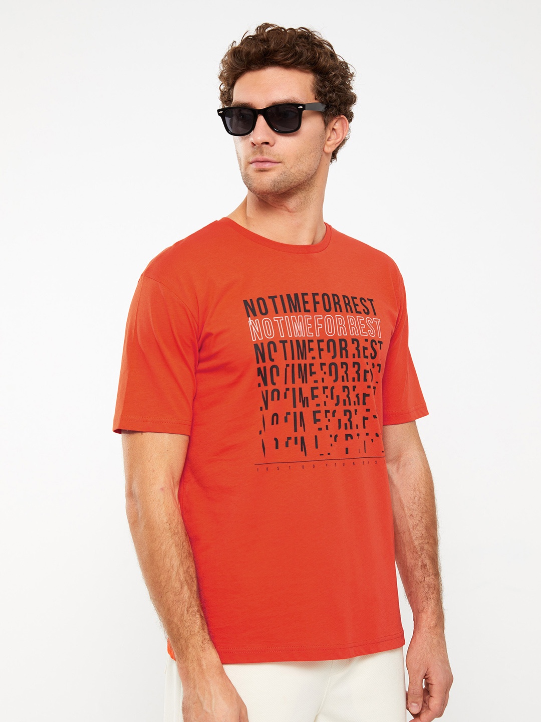 LC Waikiki Typography Printed Pure Cotton T-shirt, Orange